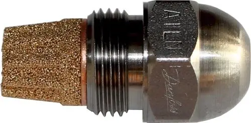 Bronzene Düse mit metallischer Kopfgestaltung, verwendet für Heizsysteme von Wolf. Die Oberfläche ist strukturiert, was auf die Funktionalität hinweist.